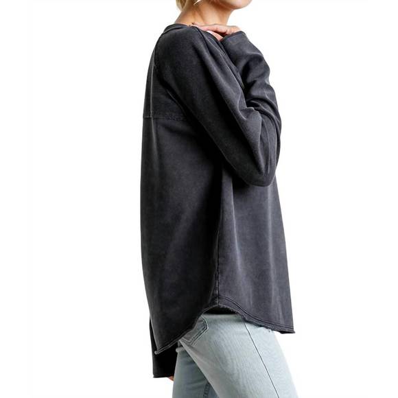 NEW UMGEE mineral washed raw hem top in black - Picture 2 of 4